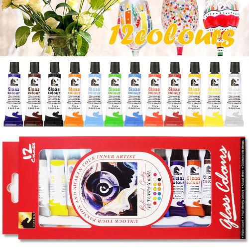 Glasmalfarben Set – 12 leuchtende Farben für kreative DIY-Gläser (je 6 ml)