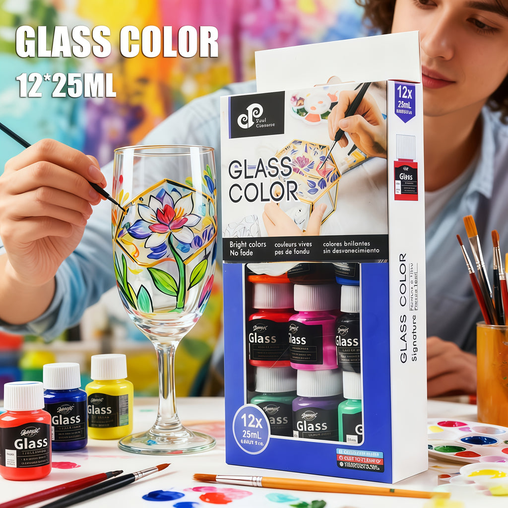 Glasmalfarben Set – 12 Farben à 25 ml (für größere Projekte)
