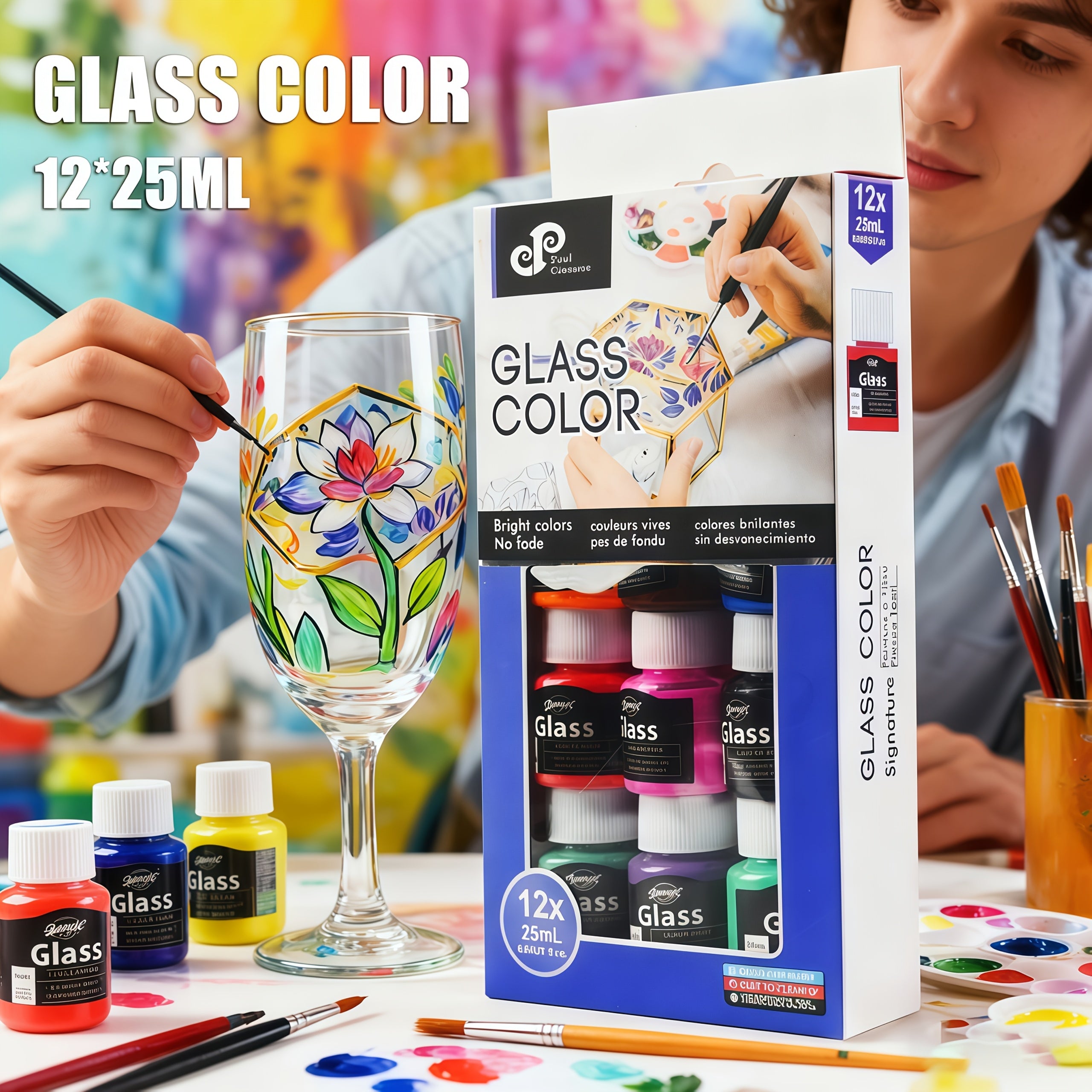 Glasmalfarben Set – 12 Farben à 25 ml (für größere Projekte)