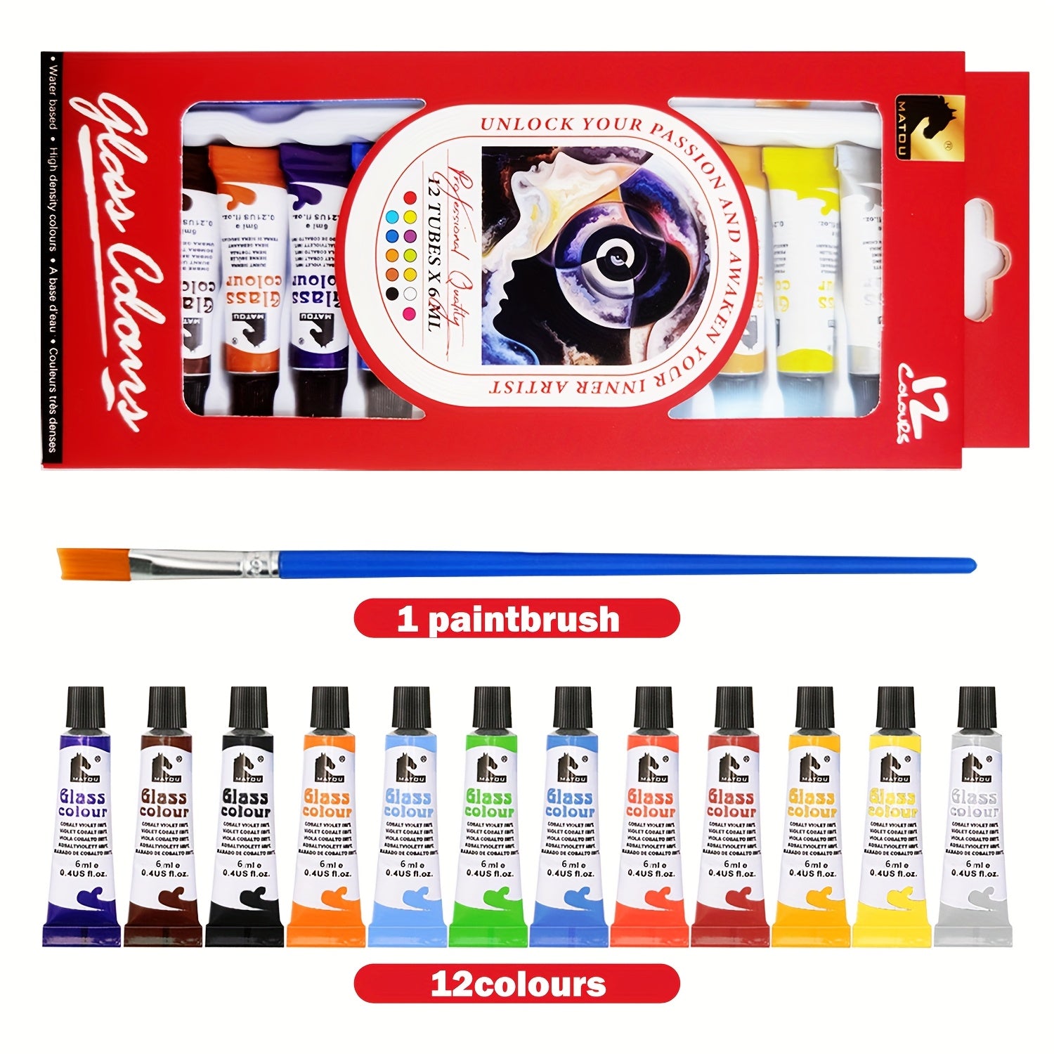 Glasmalfarben Set – 12 leuchtende Farben für kreative DIY-Gläser (je 6 ml)