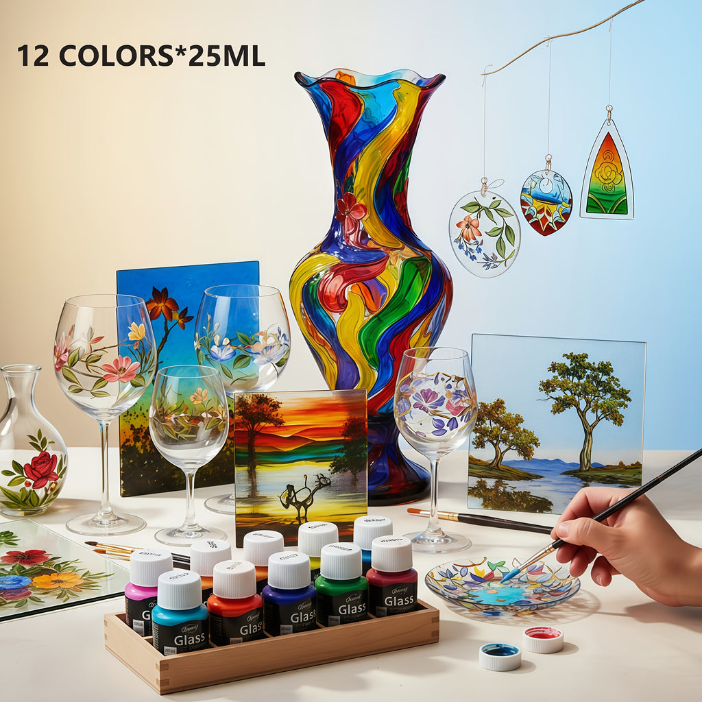 Glasmalfarben Set – 12 Farben à 25 ml (für größere Projekte)