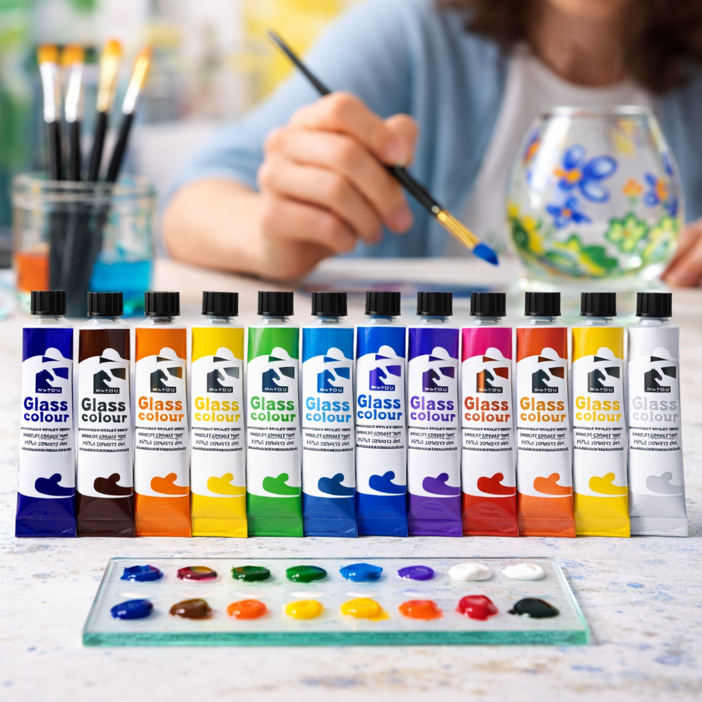 Glasmalfarben Set – 12 leuchtende Farben für kreative DIY-Gläser (je 6 ml)