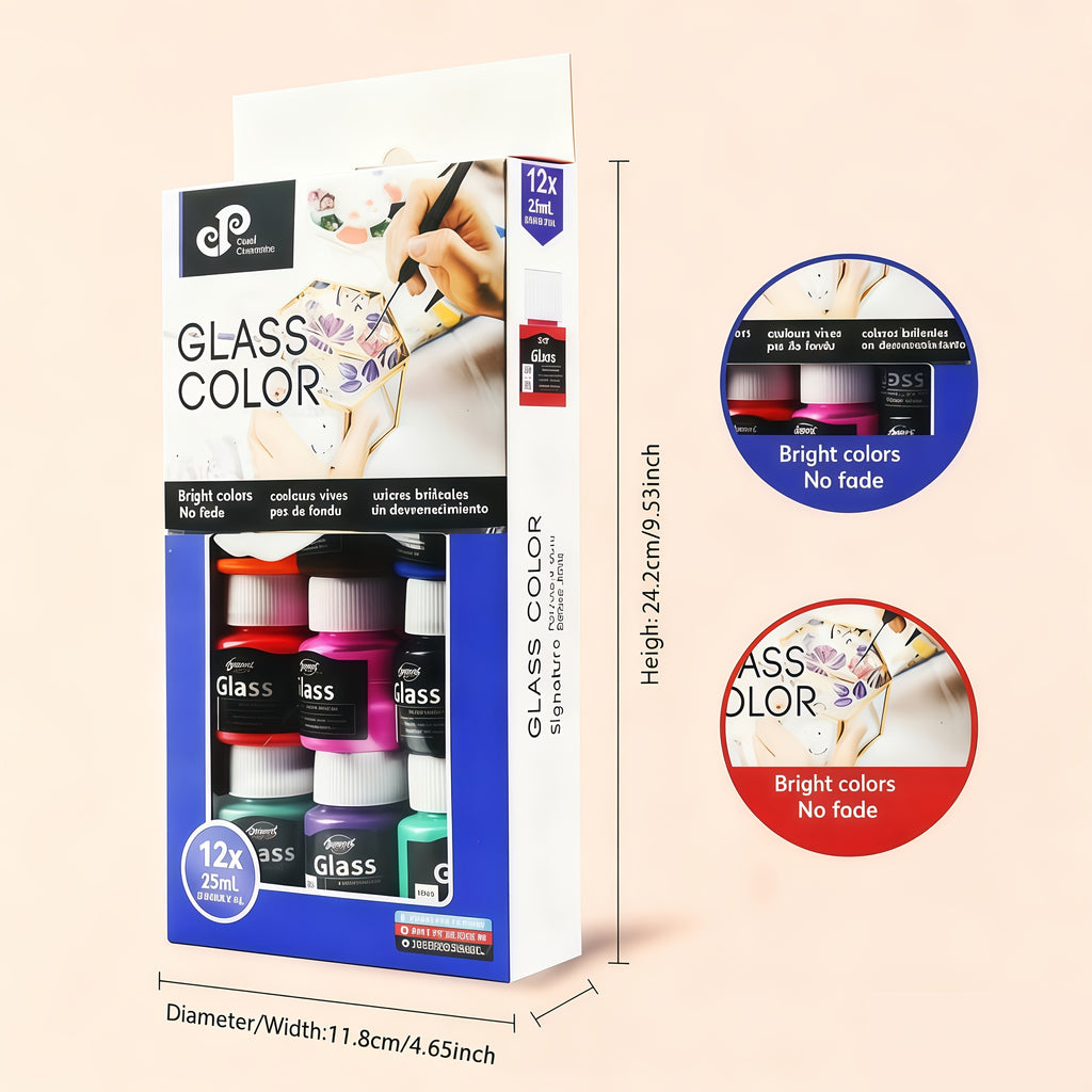 Glasmalfarben Set – 12 Farben à 25 ml (für größere Projekte)