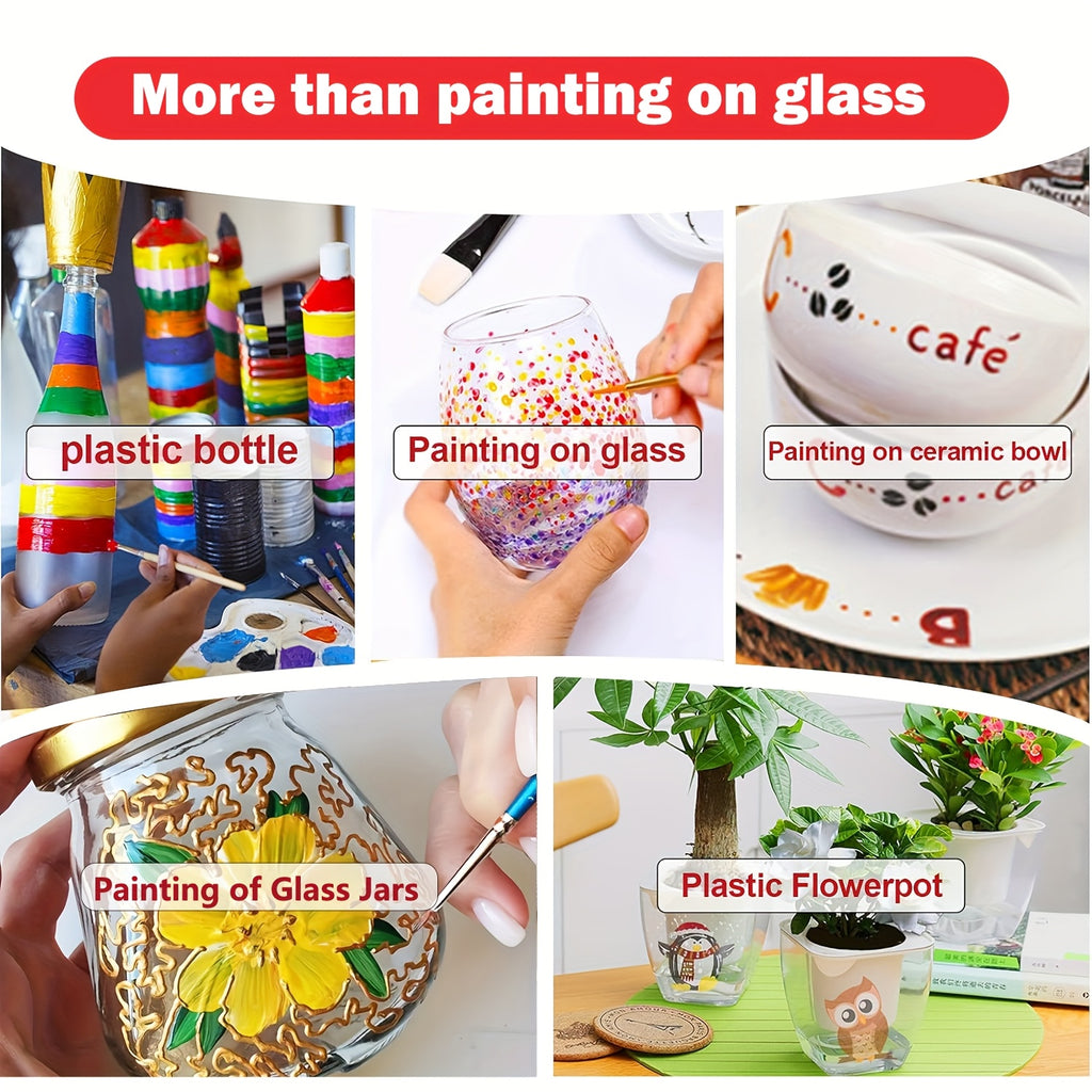 Glasmalfarben Set – 12 leuchtende Farben für kreative DIY-Gläser (je 6 ml)